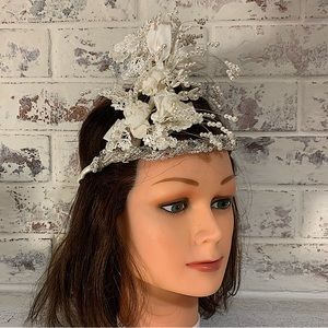 Vintage wedding pearl and lace head band hair piece